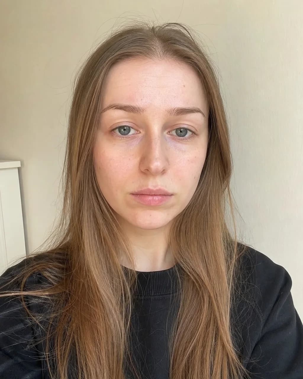 Fictional woman with long, fine, straight hair