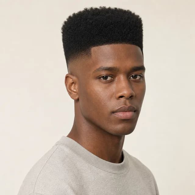 High top fade for men with tightly curled hair, vertical height, and faded sides