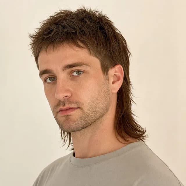 Modern mullet haircut for a teenage guy with a textured top, shorter sides, and connected length at the back