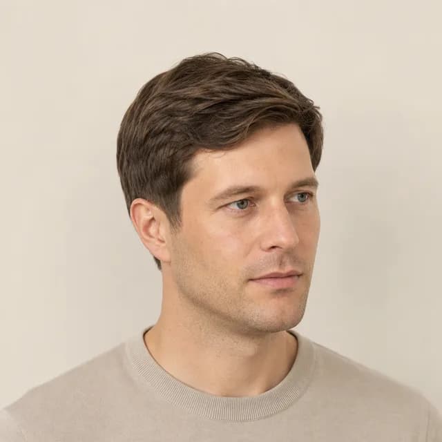 Classic taper haircut for an older man with a short scissor top and natural grey sides