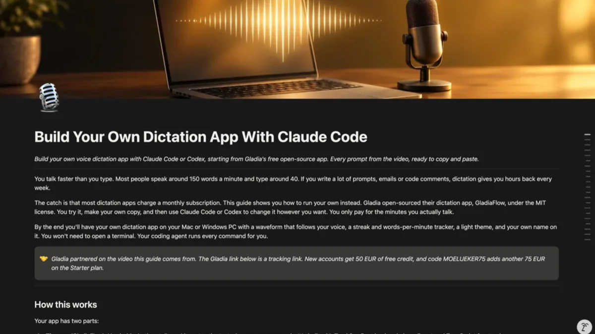 Build Your Own Dictation App With Claude Code: Free Prompt Guide + Source Code