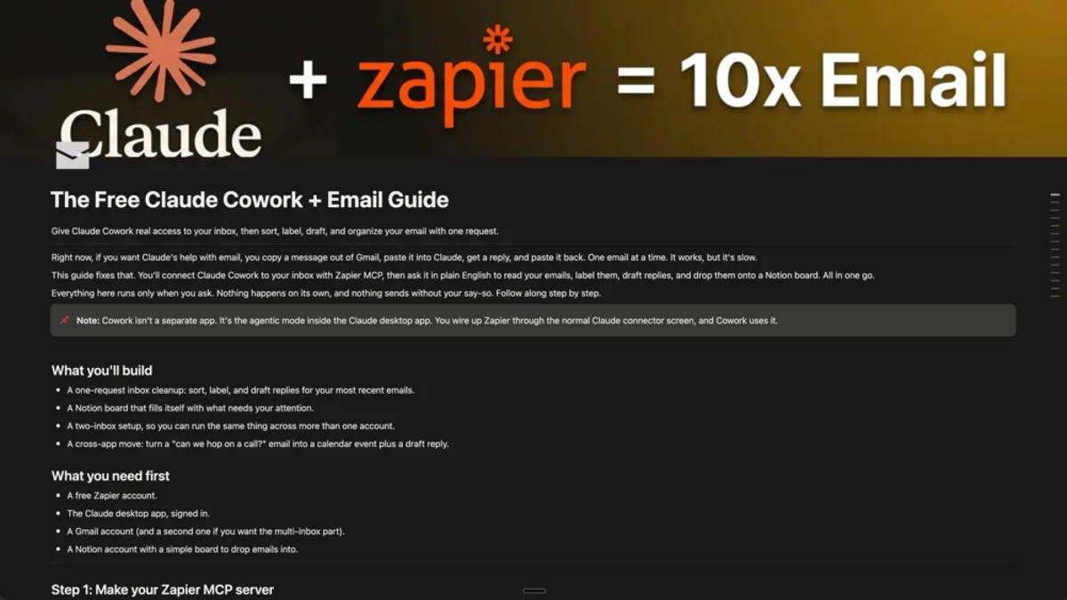 Claude Cowork + Zapier Full Access to Your Inbox (FREE Guide)