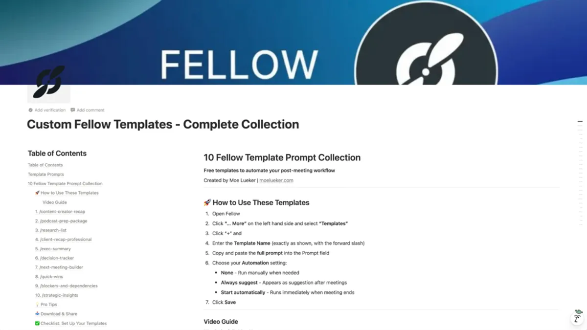 Custom Fellow AI Workflow (Free Meeting Templates)
