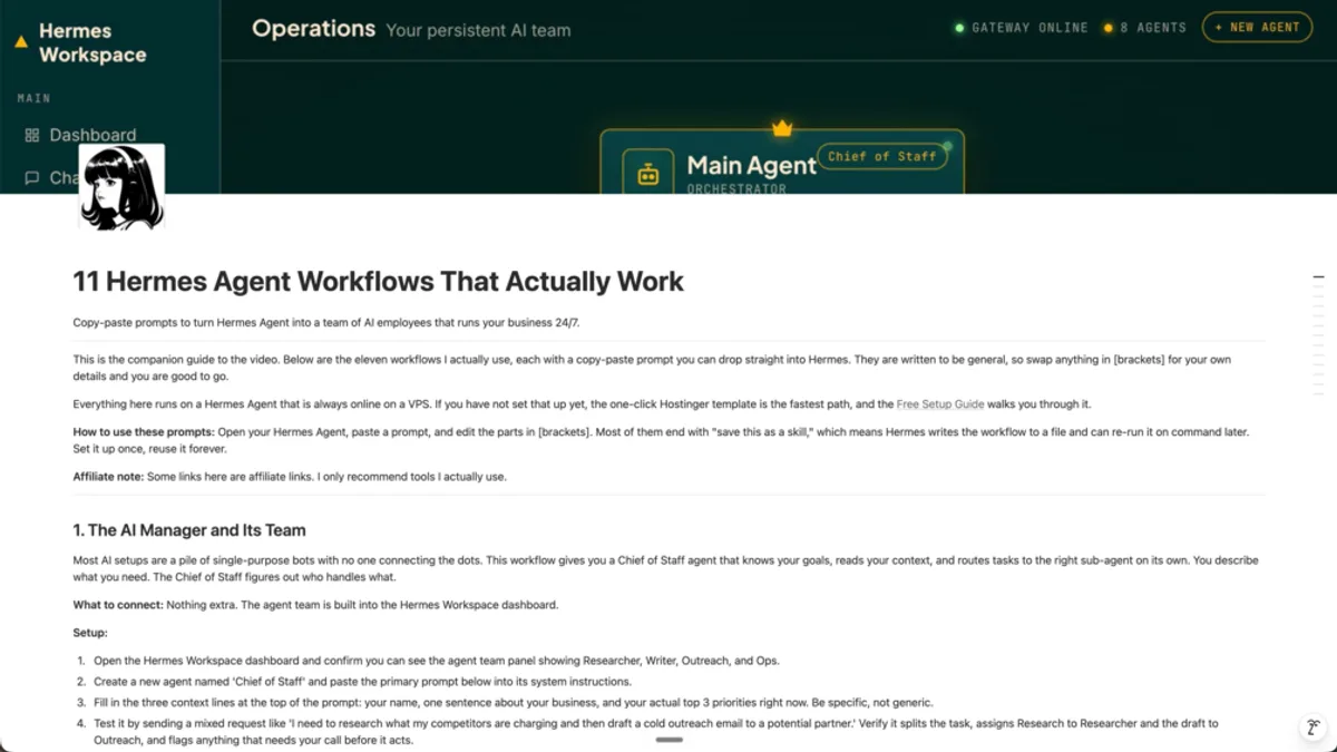 Hermes Agent 11 Workflows That Actually Work (FREE Copy-Paste Prompts)