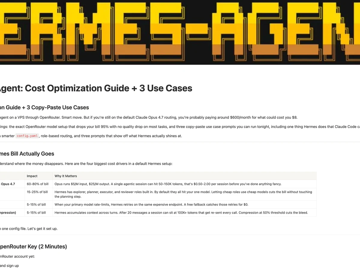 Hermes Agent Cost Optimization Guide (FREE) + 3 Use Cases