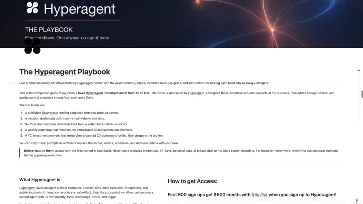 Hyperagent Playbook: 5 Prompts + How to Make Each One an Agent