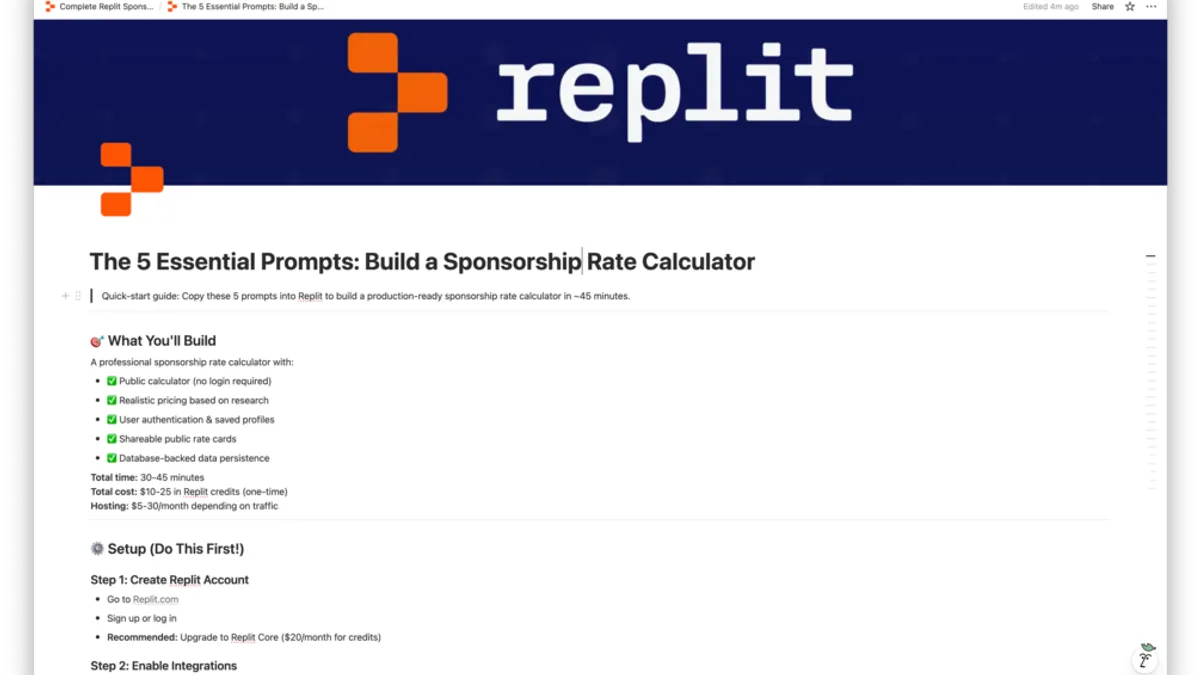 Free Prompt Pack: 5 Essential Prompts to Build a Sponsorship Rate Calculator (Replit)