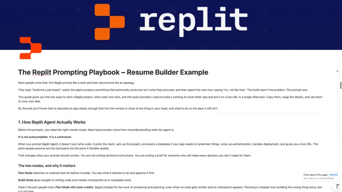 The Replit Prompting Playbook (FREE): 2 Prompts That Build and Publish a Cover Letter App