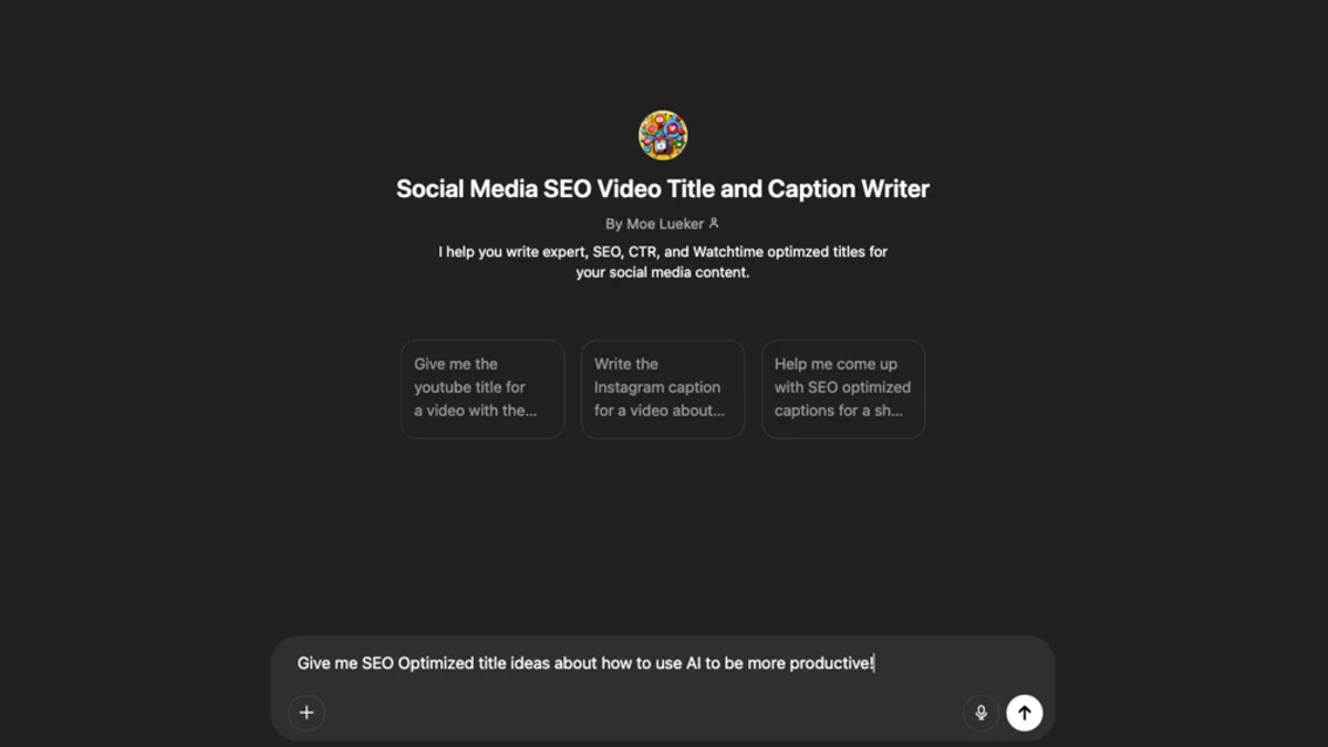 Social Media SEO Video Title and Caption Writer (Custom GPT that writes Youtube Short, TikTok, and Instagram Reel SEO Titles)