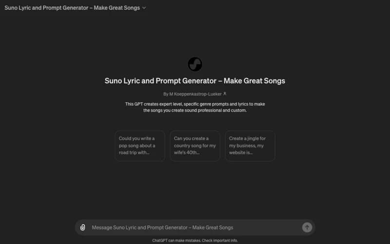 SUNO AI Lyric and Prompt Generator: Custom GPT To Generates High Quality Prompts and well formatted lyrics