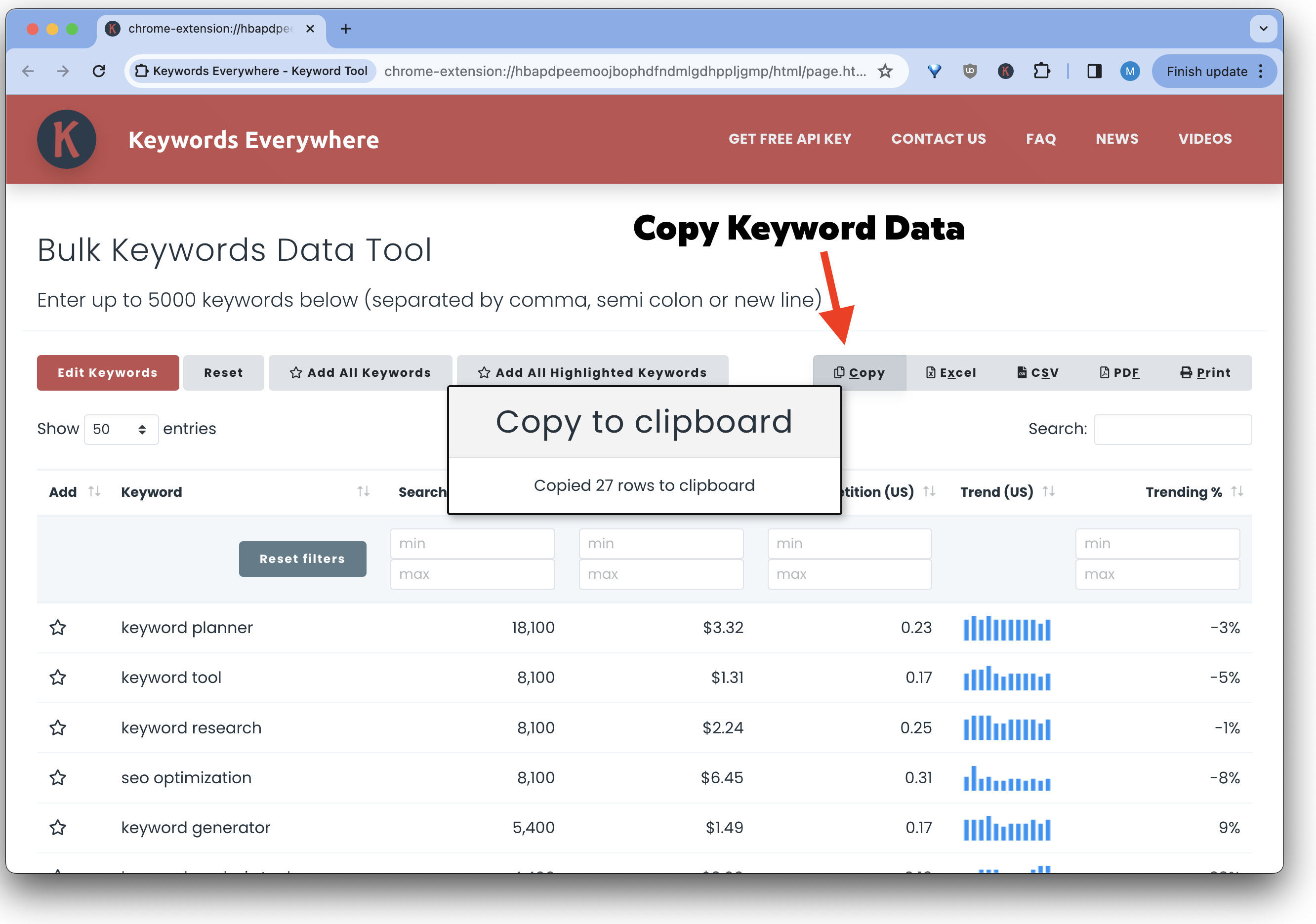 How to Copy Bulk Data from Keywords Everywhere to use for Keyword Ranking Checker